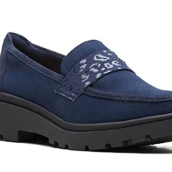 Clarks Shoes - Clarks NEW Calla Ease navy blue genuine suede leather chunky loafers, Sz 6